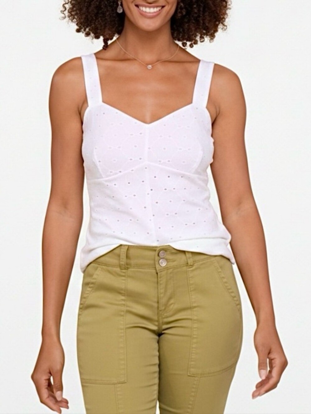CABI White Eyelet Camisole Top Small Anthropologie Simple Classic Beach